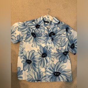 Blue Floral Shirt Short Sleeve